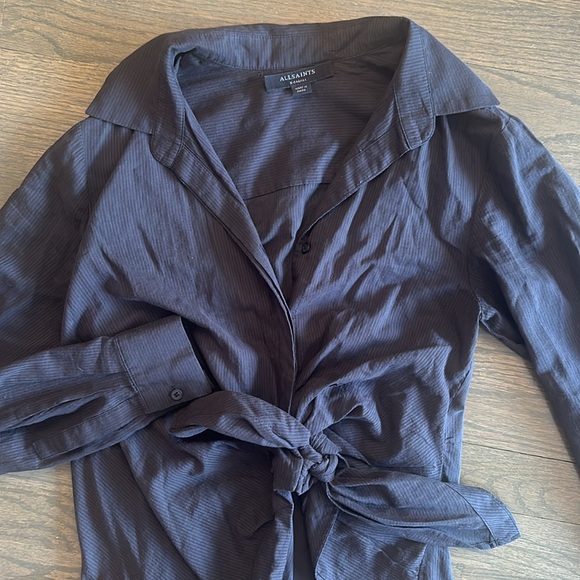 All Saints Black long sleeve Button up Shirt w/ Tie Front - Size XS - Picture 5 of 7